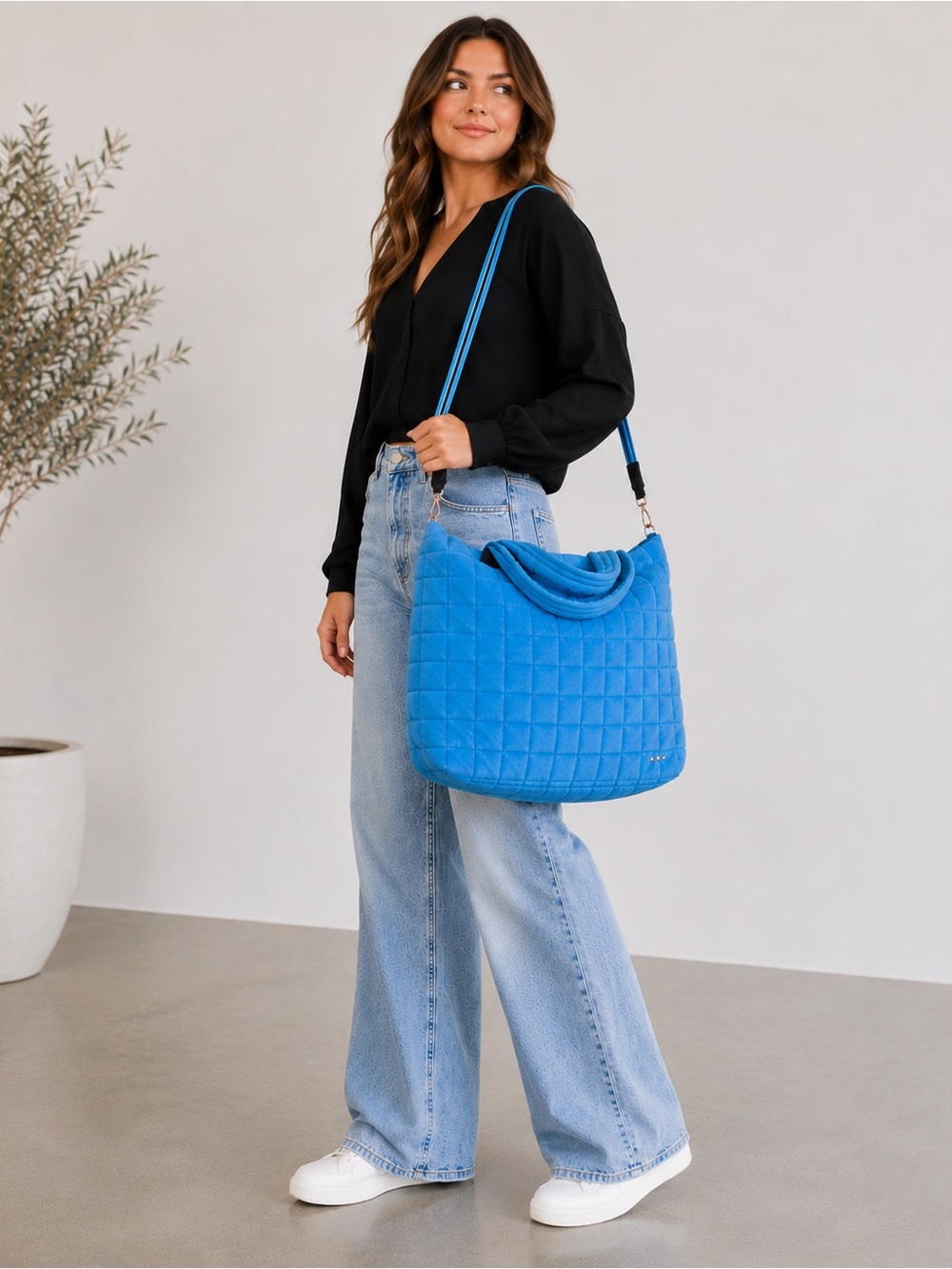 Pretty Simple Day Dreamer Quilted Tote Bag Nylon Trolley Sleeve Hot Blue Quality